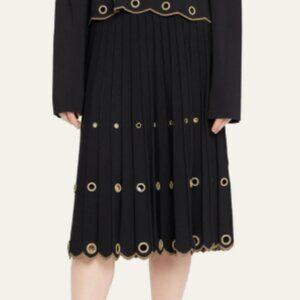 Jonathan SIMKHAI -NEW - black skirt Ronny Pleated knit Grommet Midi sz large nwt